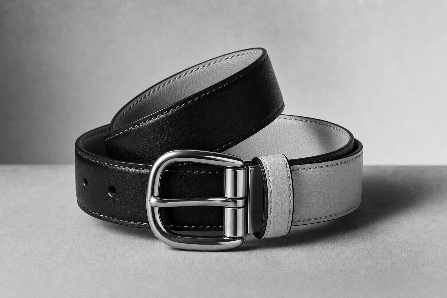 Reversible 30mm rounded roller buckle grain leather belt